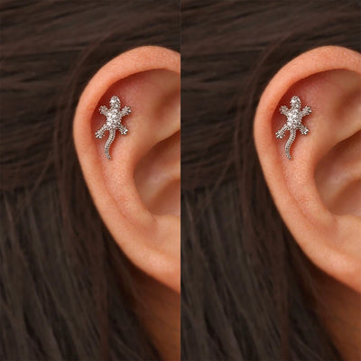 Unique Lizard Cartilage Helix Ear Piercing Ideas Crystal Earring Stud 16G -  ideas de joyería piercing de oreja de lagarto - www.MyBodiArt.com #piercings