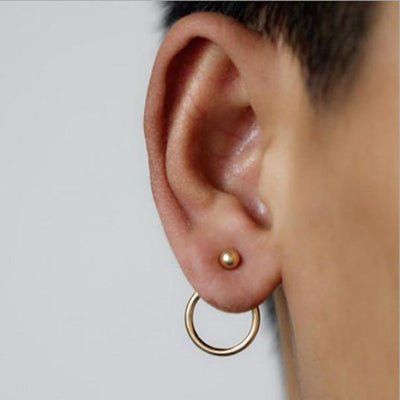 Minimalist Wire Ball Earring Studs Ear Jacket in Gold - www.MyBodiArt.com