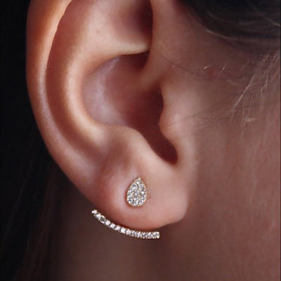 Modern & Simple Ear Piercing Ideas for Teens  - Elegant Unique Crystal Ear Jacket Earring in Gold - www.MyBodiArt.com