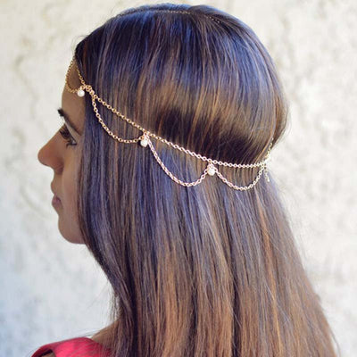 Head Chain Jewelry Perfect for Boho Bridal Wedding or Festival Fashion Outfit Ideas at MyBodiArt.com 