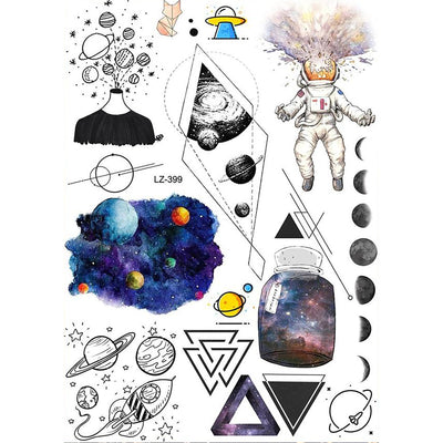 Cool Unique Planet Moon Astronaut Spaceman Galaxy Space Temporary Tattoo Sheets for Women - www.MyBodiArt.com #tattoos