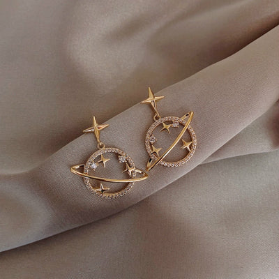 Celestial Planet Stars Circle Gold Earring Studs - www.MyBodiArt.com #earrings 
