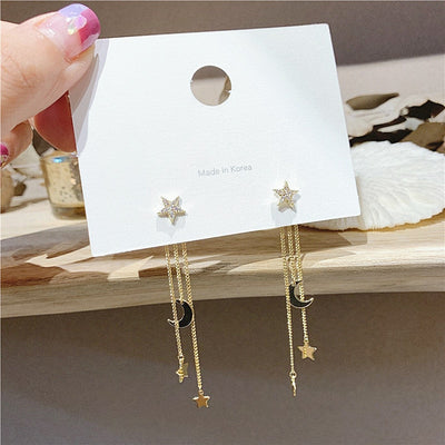 Cute Star Moon Gold Chain Dangle Earring Studs Fashion Jewelry for Women - www.MyBodiArt.com