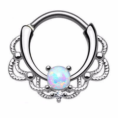 Lasha Opal 16G Silver Septum Clicker Ring - MyBodiArt.com