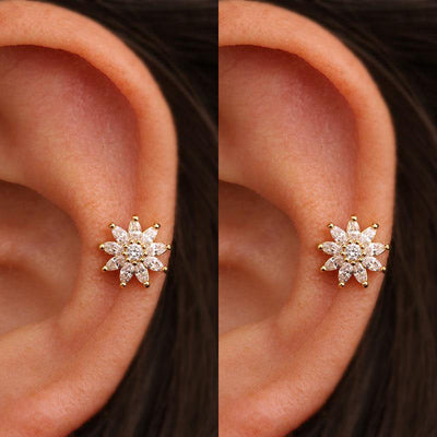 Cute Crystal Flower Cartilage Helix Ear Piercing Jewelry Earring Stud 16G -  lindas ideas de joyería para piercing en la oreja - www.MyBodiArt.com 