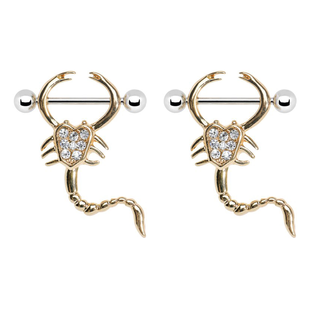 Scorpion Nipple Ring, Gold Nipple Piercing Jewelry 14G MyBodiArt