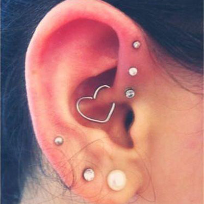 Cute Daith Heart Ear Piercing Ideas for Women Wired 16G Silver Earring Jewelry -  lindas ideas para perforar orejas para mujeres - www.MyBodiArt.com