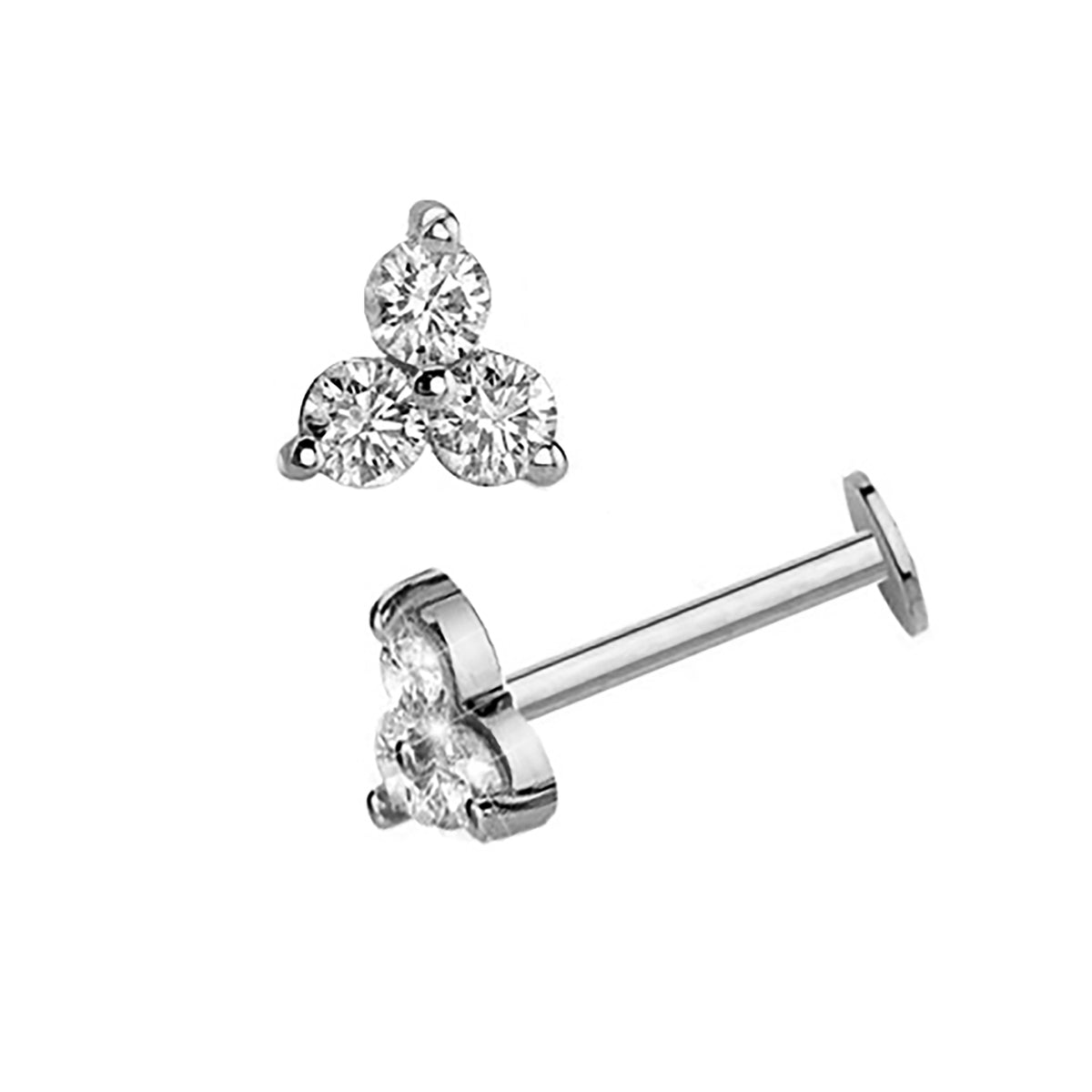 Tash Triple Crystal Ear Piercing Labret Stud Jewelry 16G MyBodiArt
