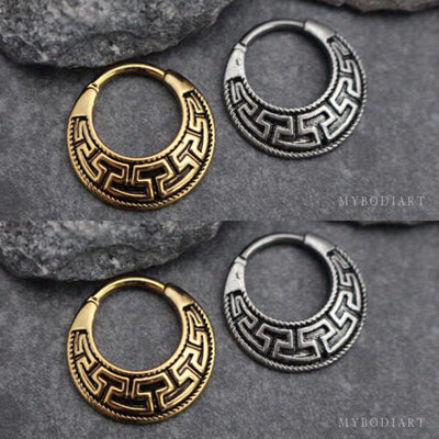 Tribal Septum Piercing Jewelry Nose Ring in Gold or Silver - www.MyBodiArt.com