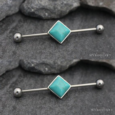 Turquoise Industrial Piercing Jewelry Scaffold Earring 14G Barbell at MyBodiArt