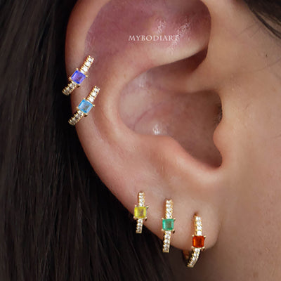 Curated Ear Piercing Ideas - Rainbow Colorful Ring Hoop Huggie Earrings for Multiple Piercings Cartilage, Helix, Conch, Rook - www.MyBodiArt.com #piercings #earrings