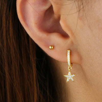 Ear Piercing Ideas Crystal Pave Star Huggie Hoop Earrings Fashion Jewelry for Teen Girls for Women - www.MyBodiArt.com  #earrings