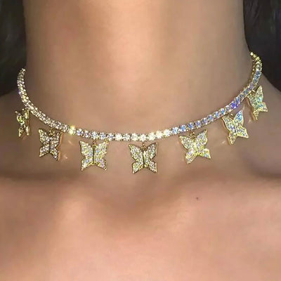 Trending 2020 Chunky Bling Bling Crystal Butterfly Choker Necklace - www.MyBodiArt.com #necklaces 