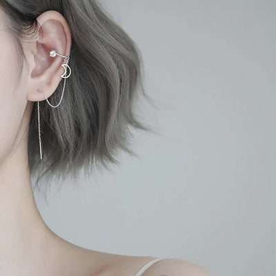 Cute Moon Ear Cuff Threader Chain Earring Fashion Jewelry for Women - www.MyBodiArt.com #earrings