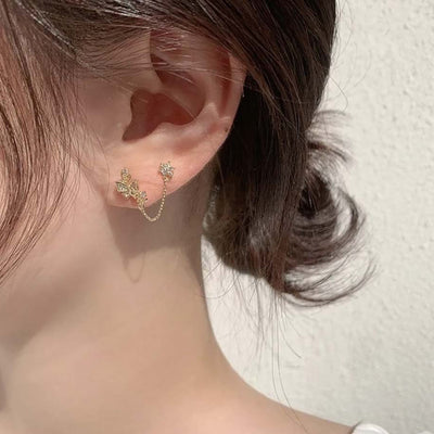 Classy Double Earlobe Chain Ear Piercing Jewelry Ideas for Women - www.MyBodiArt.com