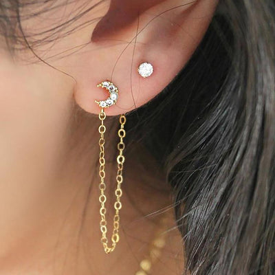 Cute Moon Chain Ear Piercing Jewelry Ideas for Women - www.MyBodiArt.com #earrings