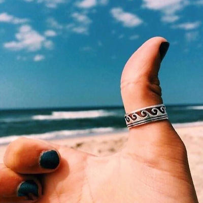 Cute Beach Boho Surf Wave Band Ring in Antiqued Silver Fashion Jewelry for Women