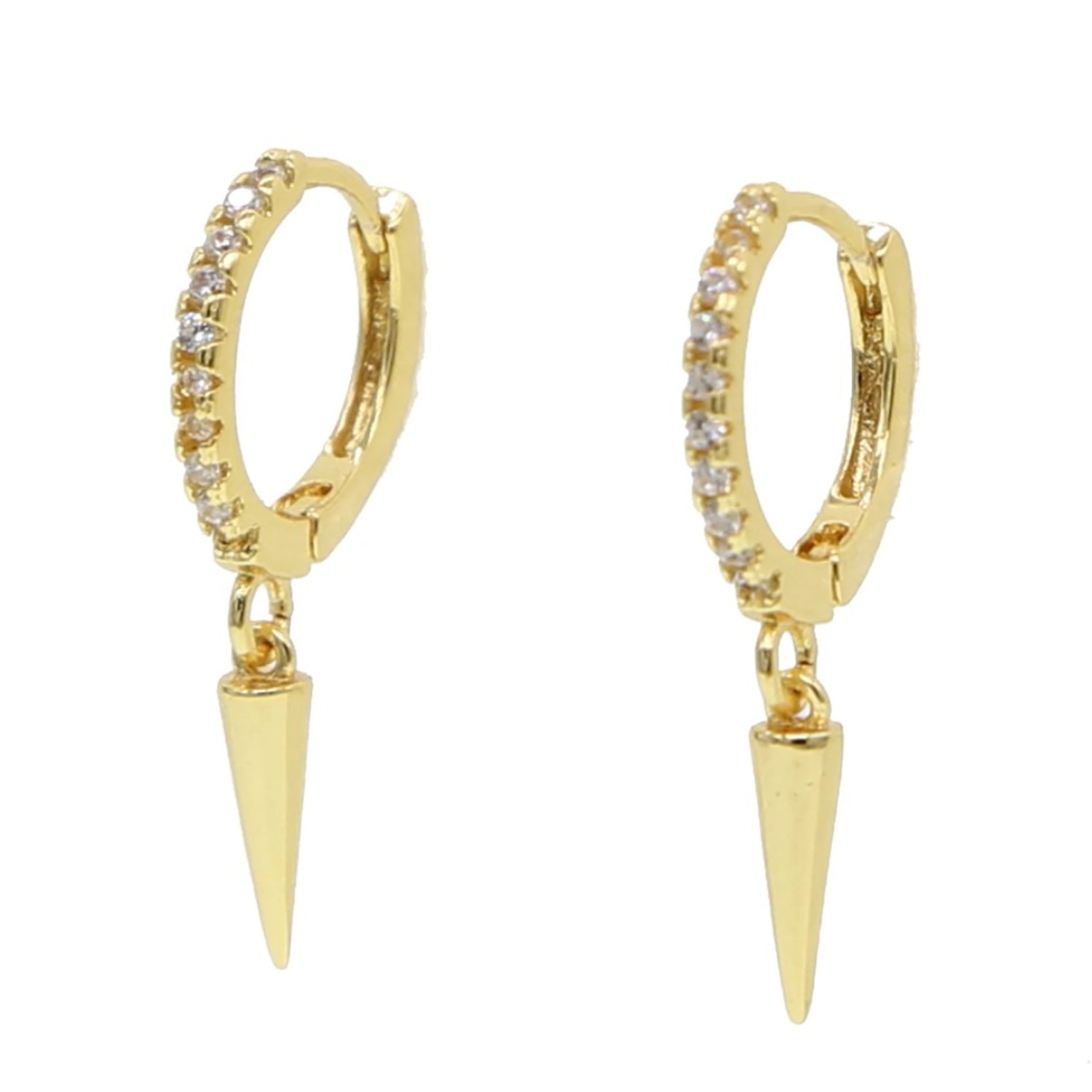 Arisa Edgy Crystal Long Spike Huggie Hoop Earrings in Gold – MyBodiArt