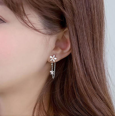 Cute Crystal Flower Chain Dangle Earring Studs Fashion Jewelry for Women - www.MyBodiArt.com