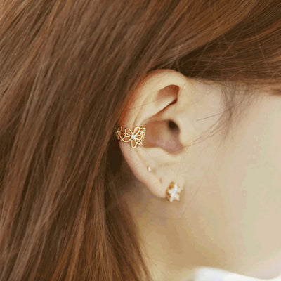 Cute Floral Flower Ear Cuff Earring for Conch Cartilage Helix Non Ear Piercing Jewelry Womens Fashion - www.MyBodiArt.com