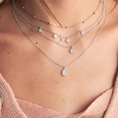 Cute Layered Boho Moon Star Necklace Choker in Silver for Teen Girls for Women for Girlfriend -  collar para mujer - www.MyBodiArt.com