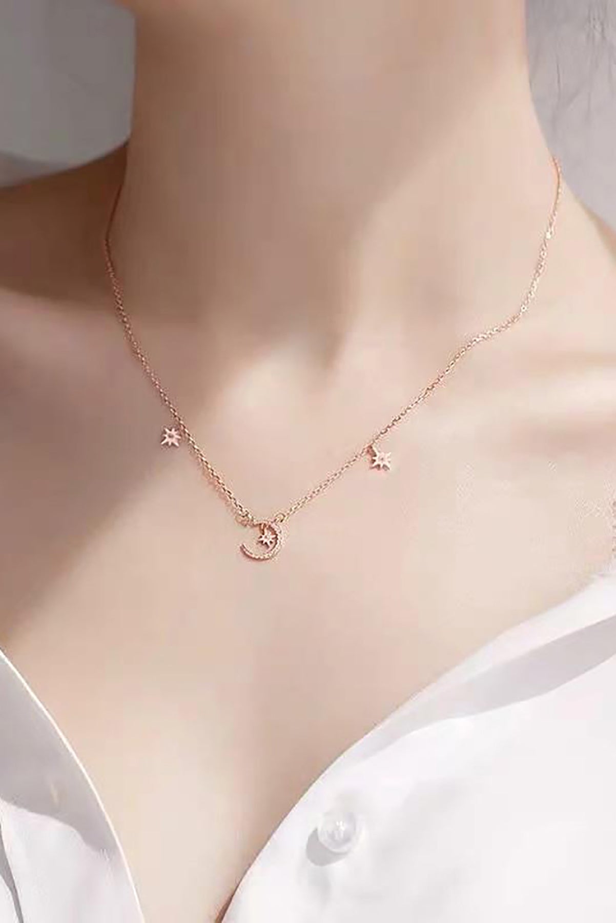 Libra Dainty Cute Moon Star Chain Choker Necklace – MyBodiArt
