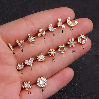 Cute Gold Flower Ear Piercing Jewelry for Women Earring Studs 16G - www.MyBodiArt.com 