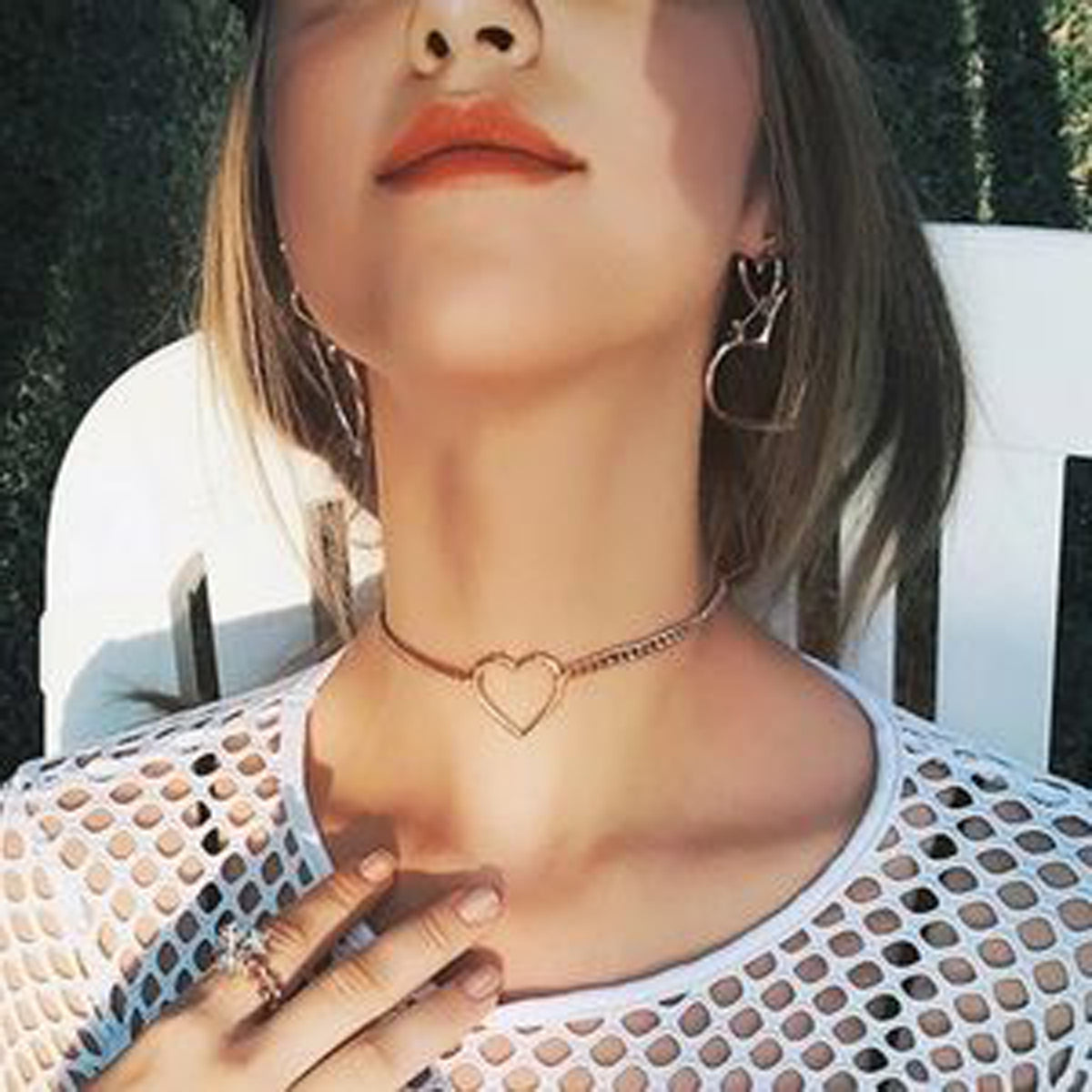 Honey Bun Heart Chain Choker Necklace In Silver Or Gold MyBodiArt honey-bun-heart-chain-choker-necklace-in-silver-or-gold-mybodiart