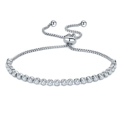 Cute Modern Crystal Tennis Adjustable Box Chain Bracelet in Silver - www.MyBodiArt.com