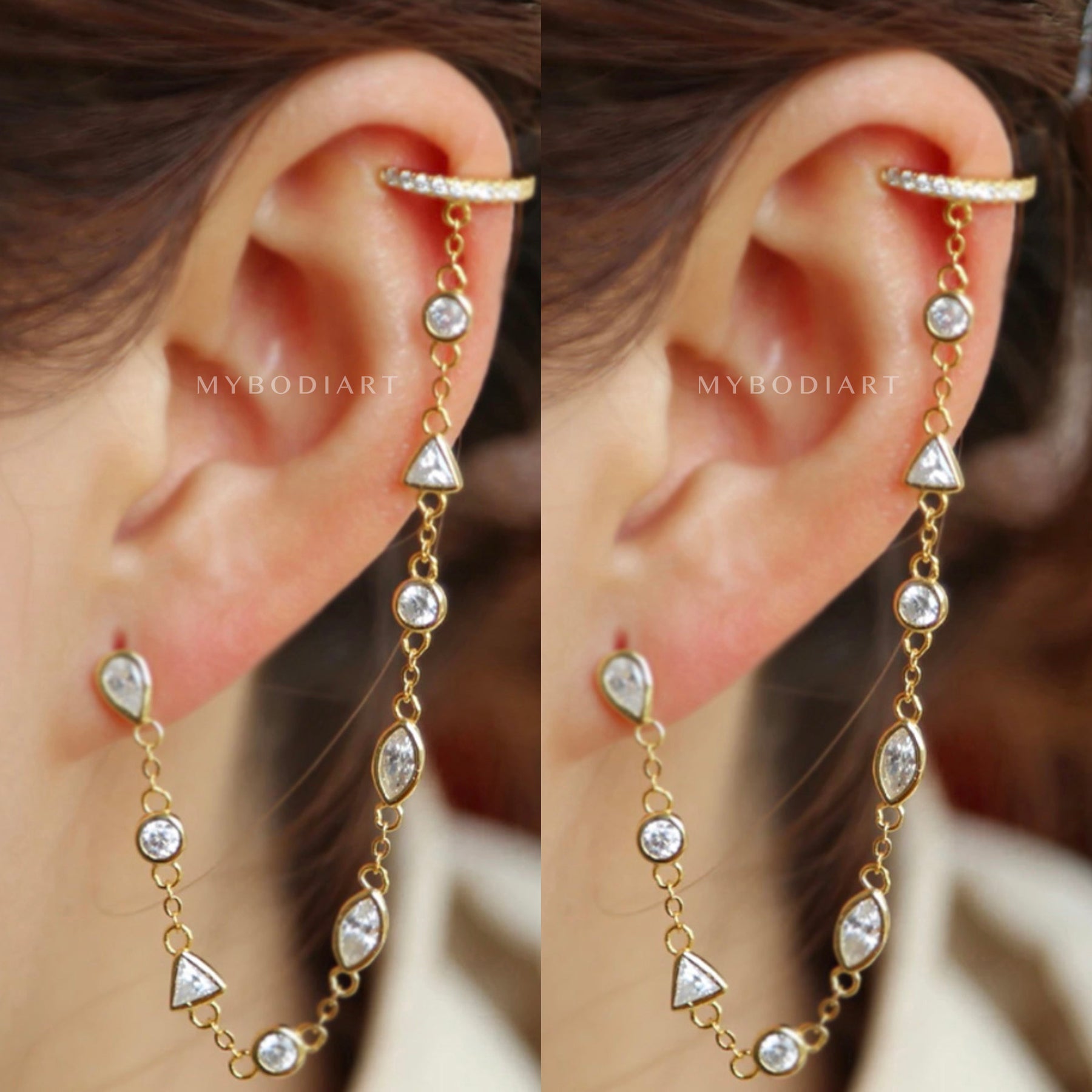 Real Gold Plated Gold Z Sparkle Chain Drop Earrings