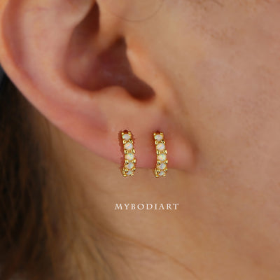 Cute Opal Gold Hoop Huggie Earrings Fashion Jewelry Ideas for Women -  pendientes de aro de oro - www.MyBodiArt.com #earrings
