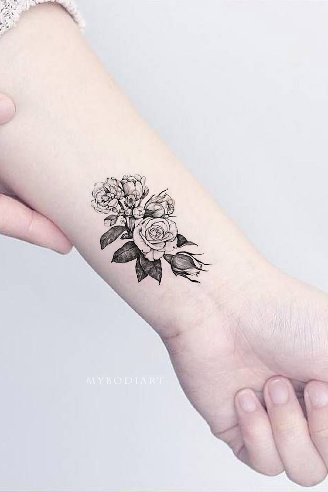Black & White Rose Tattoo on Wrist