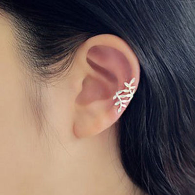 Cute Jewelry Earring - Ear Piercing Ideas - Conch Earring - Birchy Silver Leaves Ear Cuff at MyBodiArt.com