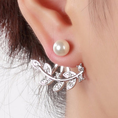 Cute Feminine Pearl Ear Jacket Earring in Silver for Teens Girls Womens Fashion Jewelry - www.MyBodiArt.com