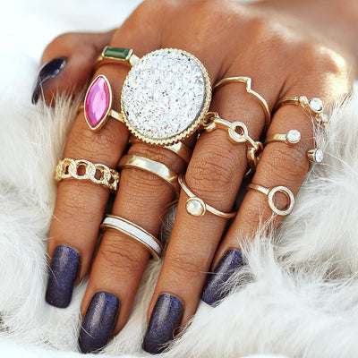 Fancy Chunky Crystal Ring Set in Gold Fashion Statement Jewelry - anillos gruesos de moda de cristal para mujeres - www.MyBodiArt.com #rings