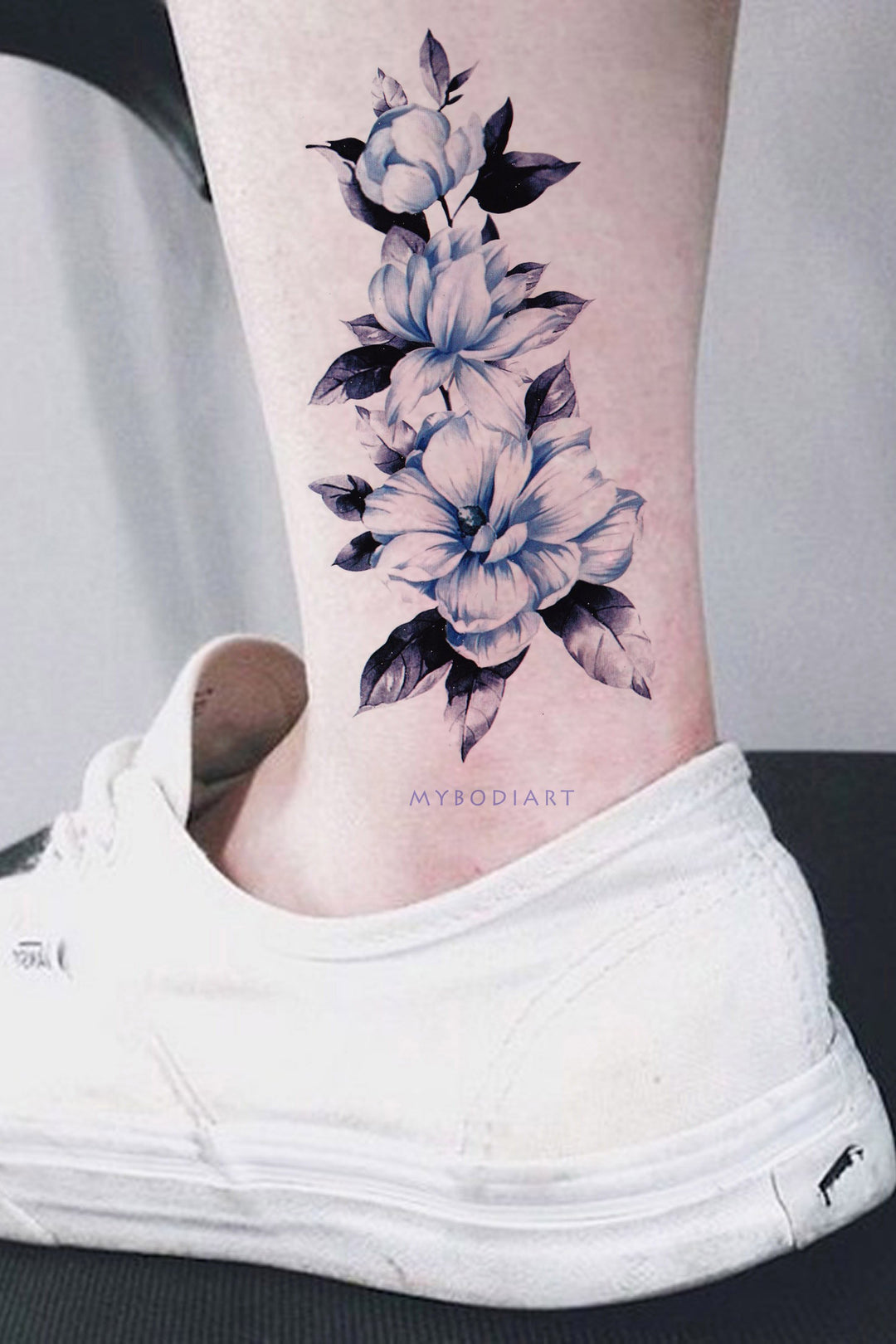 Gabriella Blue Floral Flower Temporary Tattoo - Women's Tats – MyBodiArt, image size:1080x1620