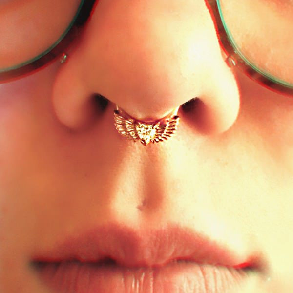 Angel Wings Septum Jewelry, Gold Fake Septum Rings – MyBodiArt