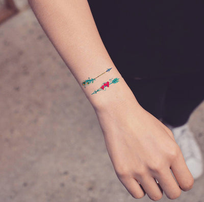 Small Watercolor Arrow Wrist Tattoo Ideas for Women - Cute Heart Arm Tat for Teen Girls - www.MyBodiArt.com #tattoos