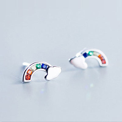 Cute Multiple Ear Piercing Ideas for Teens Feminine Rainbow Earring Studs with Colorful Crystals  - lindo arco iris piercing oreja ideas para mujeres - www.MyBodiArt.com