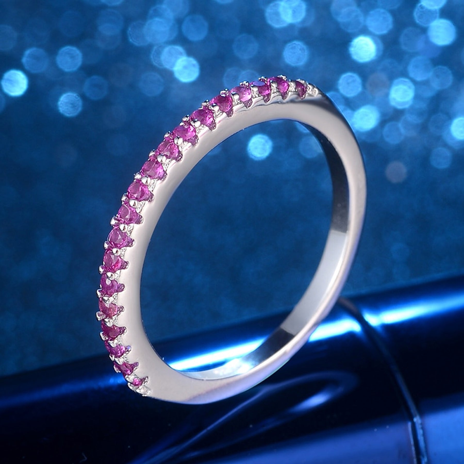 Shimmer Dainty Colored Rainbow Crystal Gemstone Pave Stackable Rings i ...