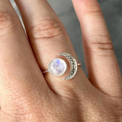 Pretty Moonstone Opal Moon Adjustable Ring Fashion Jewelry in Silver - anillo de luna opal para mujer  - www.MyBodiArt.com