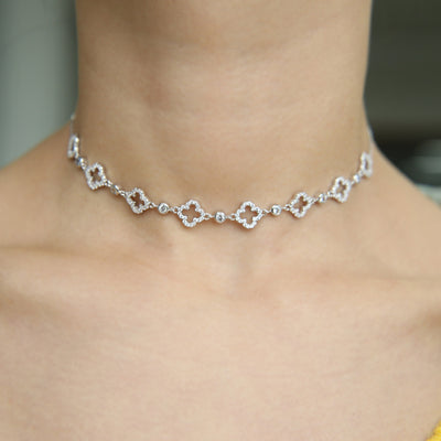 Fancy Hot Crystal Choker Sparkly Modern Clover Necklace Fashion Statement Jewelry - collar de gargantilla de cristal de lujo - www.MyBodiArt.com - #necklace 
