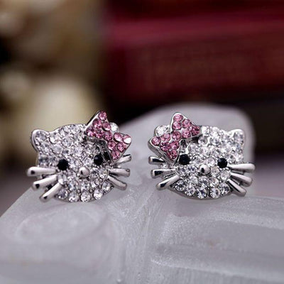 Crystal Hello Kitty Stud Earring Fashion Jewelry for Women - www.MyBodiArt.com