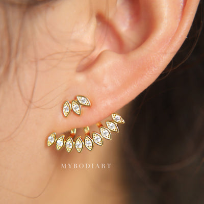 Artistic Unique Ear Piercing Ideas for Women - Crystal Spikes Ear Jacket Earring for Women in Gold - www.MyBodiArt.com #earrings