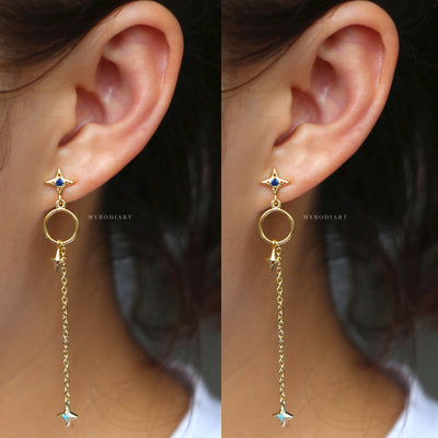 Unique Cute Star Hoop Dangle Drop Gold Earrings for Women - www.MyBodiArt.com