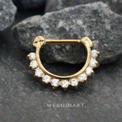 Crystal Septum Clicker or Daith Piercing Jewelry in 16G Gold
