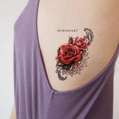 Pretty Watercolor Rose Rib Tattoo Ideas for Women Floral Flower Mandala Side Tat - www.MyBodiArt.com
