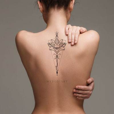 Bohemian Mandala Lotus Spine Tattoo Ideas for Women - Back Floral Flower Lily Tattoos -  ideas bohemias del tatuaje del loto para las mujeres - www.MyBodiArt.com 
