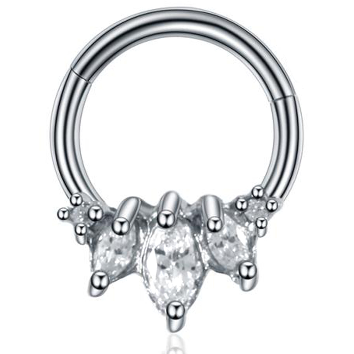 Atari Triple Crystal Hinged Segment Ear Piercing Septum Ring in Silver ...