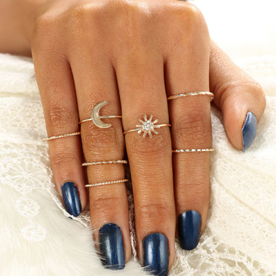 Cute Dainty Ring Set Moon Star Midi Stackable Rings Fashion Jewelry in Gold Women’s Teen Girls - www.MyBodiArt.com #rings